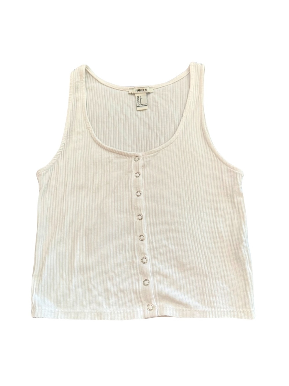 FOREVER 21 WHITE RIBBED SNAP-UP TANK TOP // SIZE SMALL 🤍